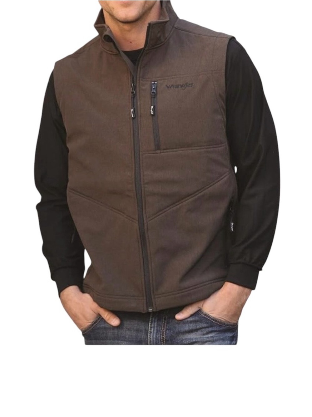 NEW Wrangler Trail Vest Men Small Brown Full Zip Stretch Water Repellent MJK42BH